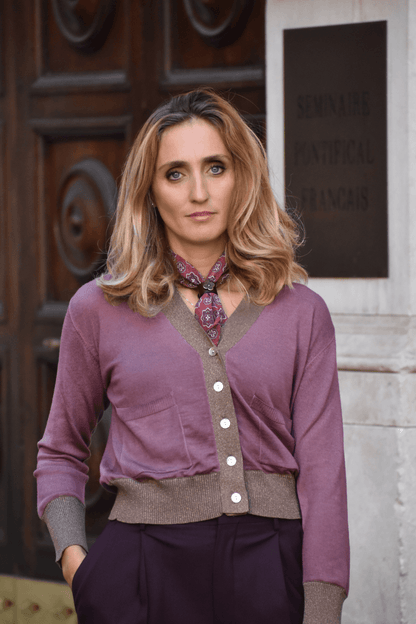 Cardigan Scollo V Lurex Malva