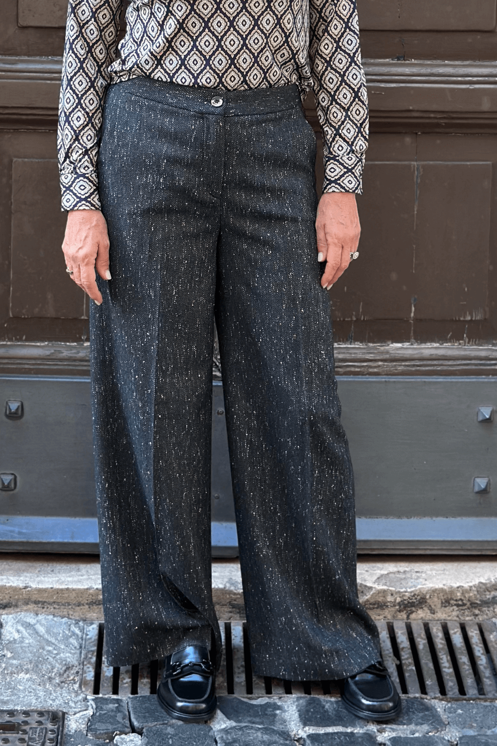 Pantaloni Via Panama Puntinato Nero